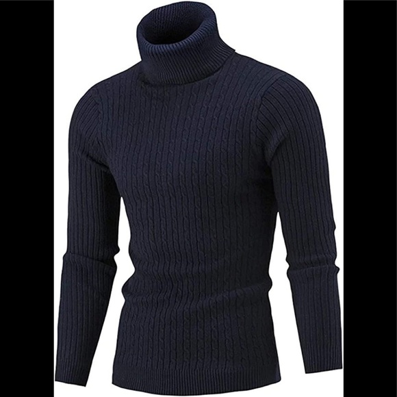 Mens Turtleneck Sweater Other - New Mens Turtleneck Thermal Lightweight Patterned Sweater Multiple Sizes Blue